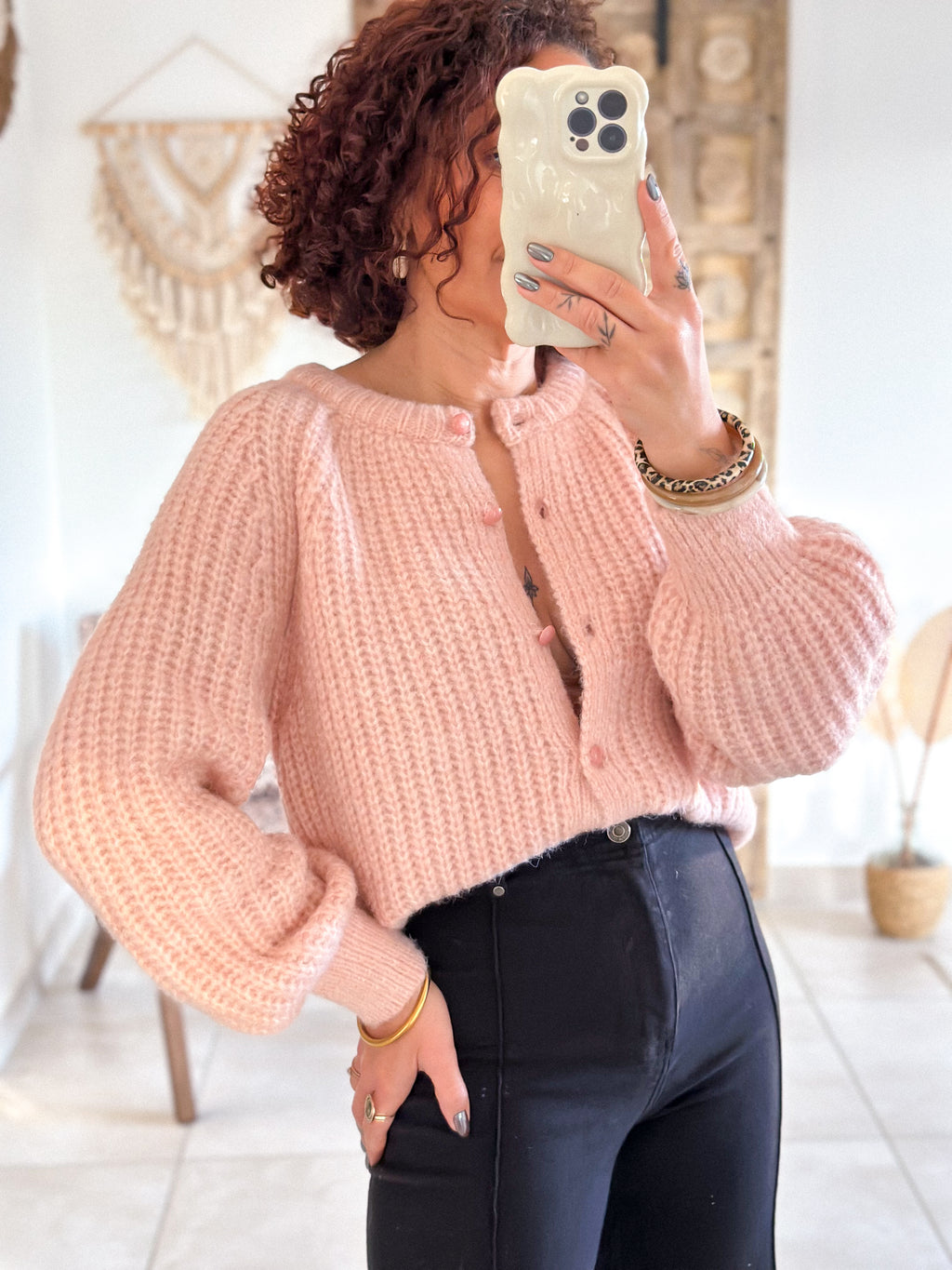 Gilet Elvire - Maille épaisse rose