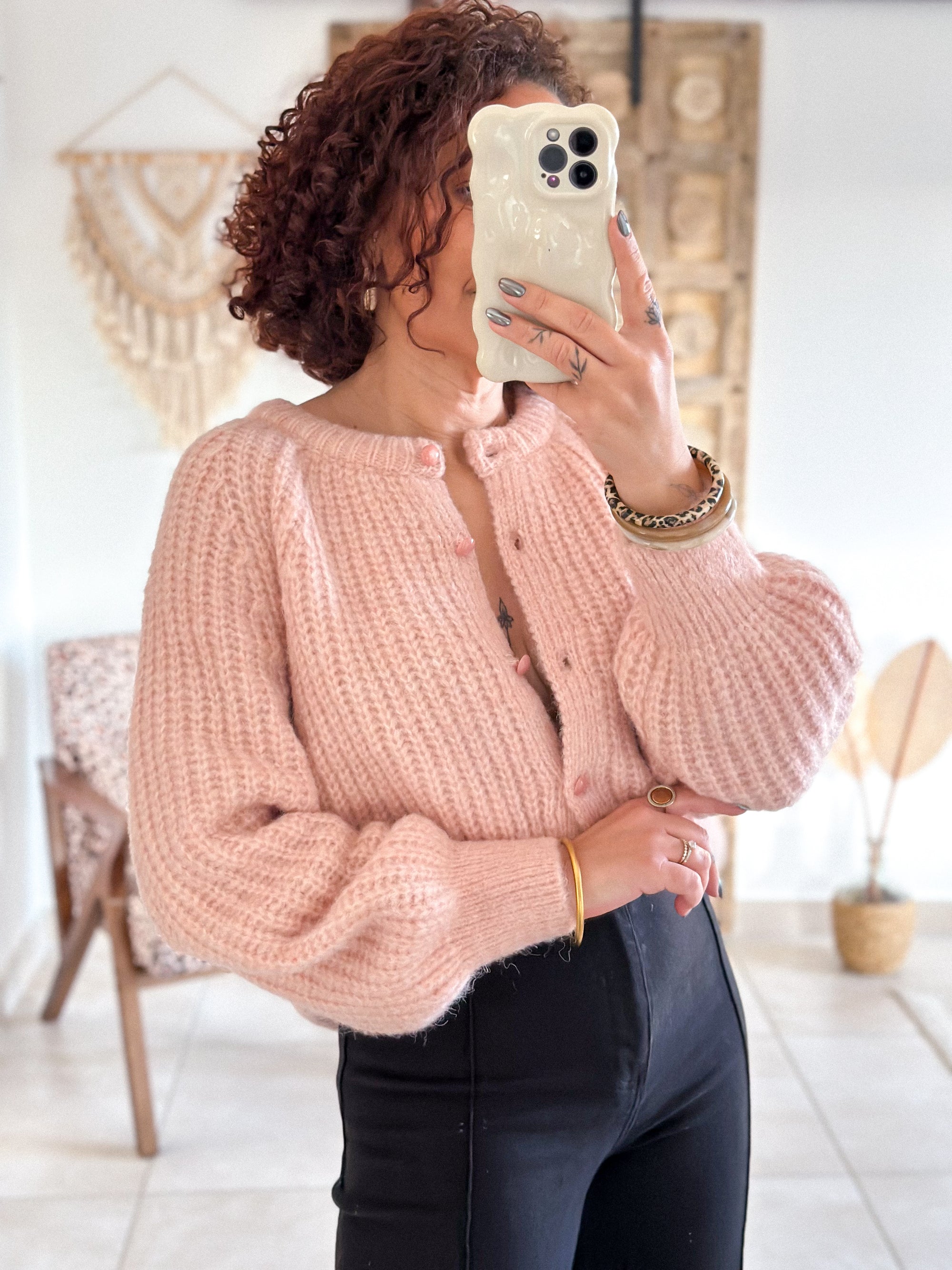 Gilet Elvire - Maille épaisse rose