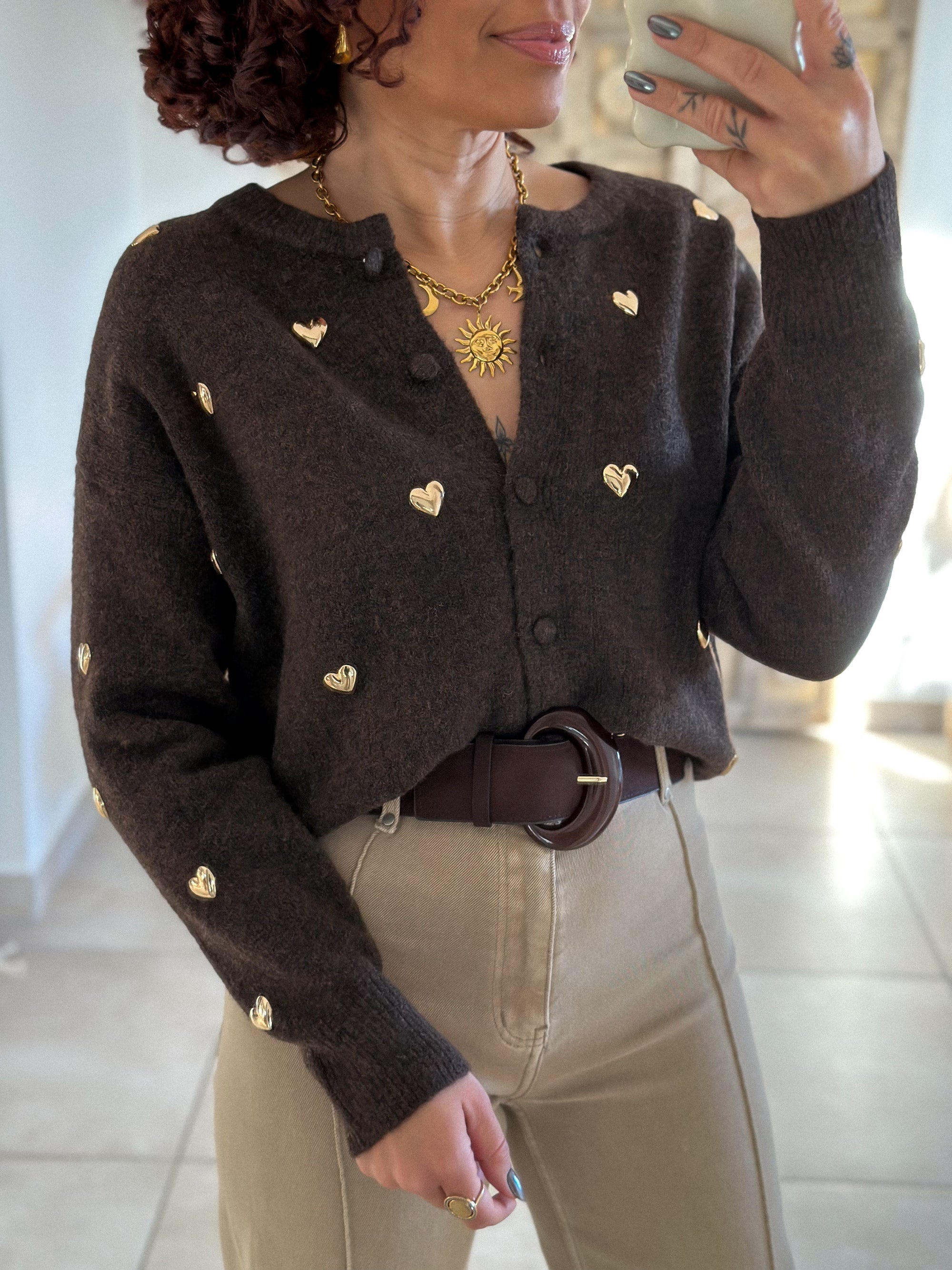 Gilet Odelia - Marron à cœurs dorés