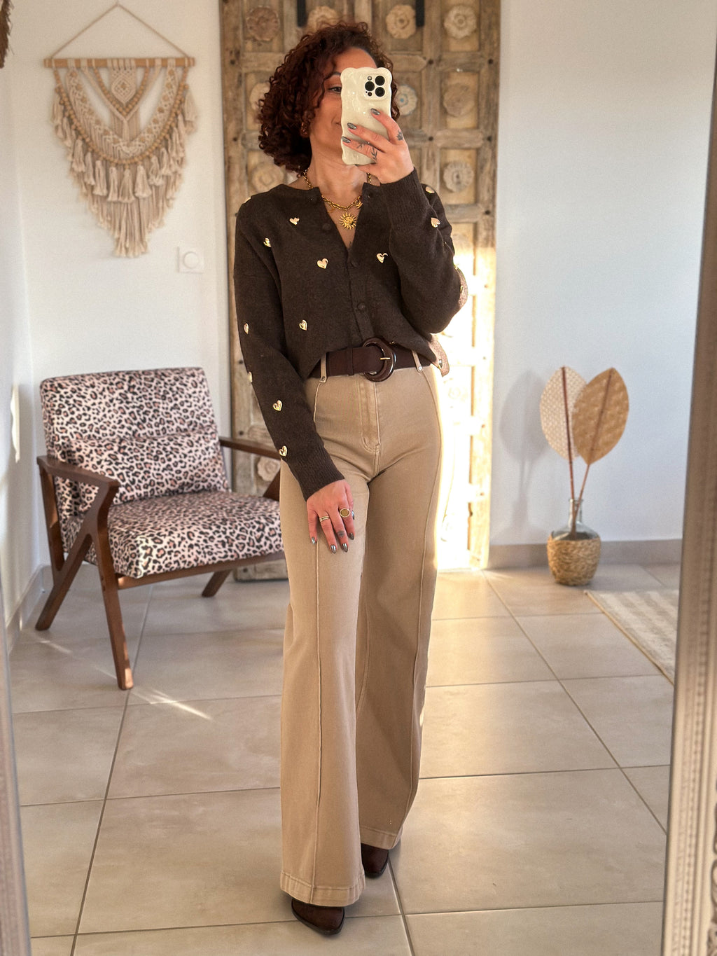 Gilet Odelia - Marron à cœurs dorés