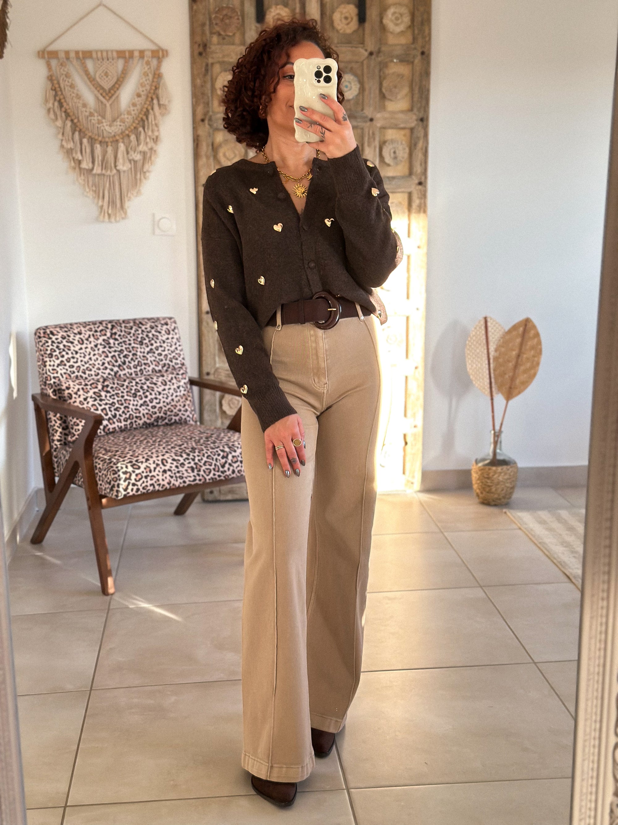 Gilet Odelia - Marron à cœurs dorés