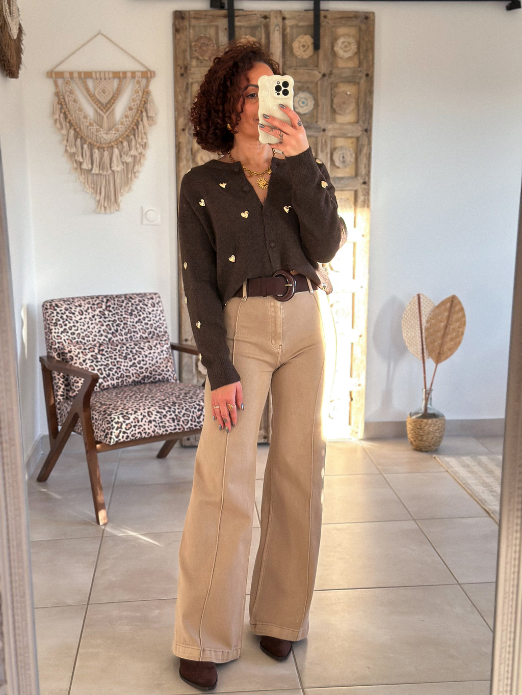 Gilet Odelia - Marron à cœurs dorés