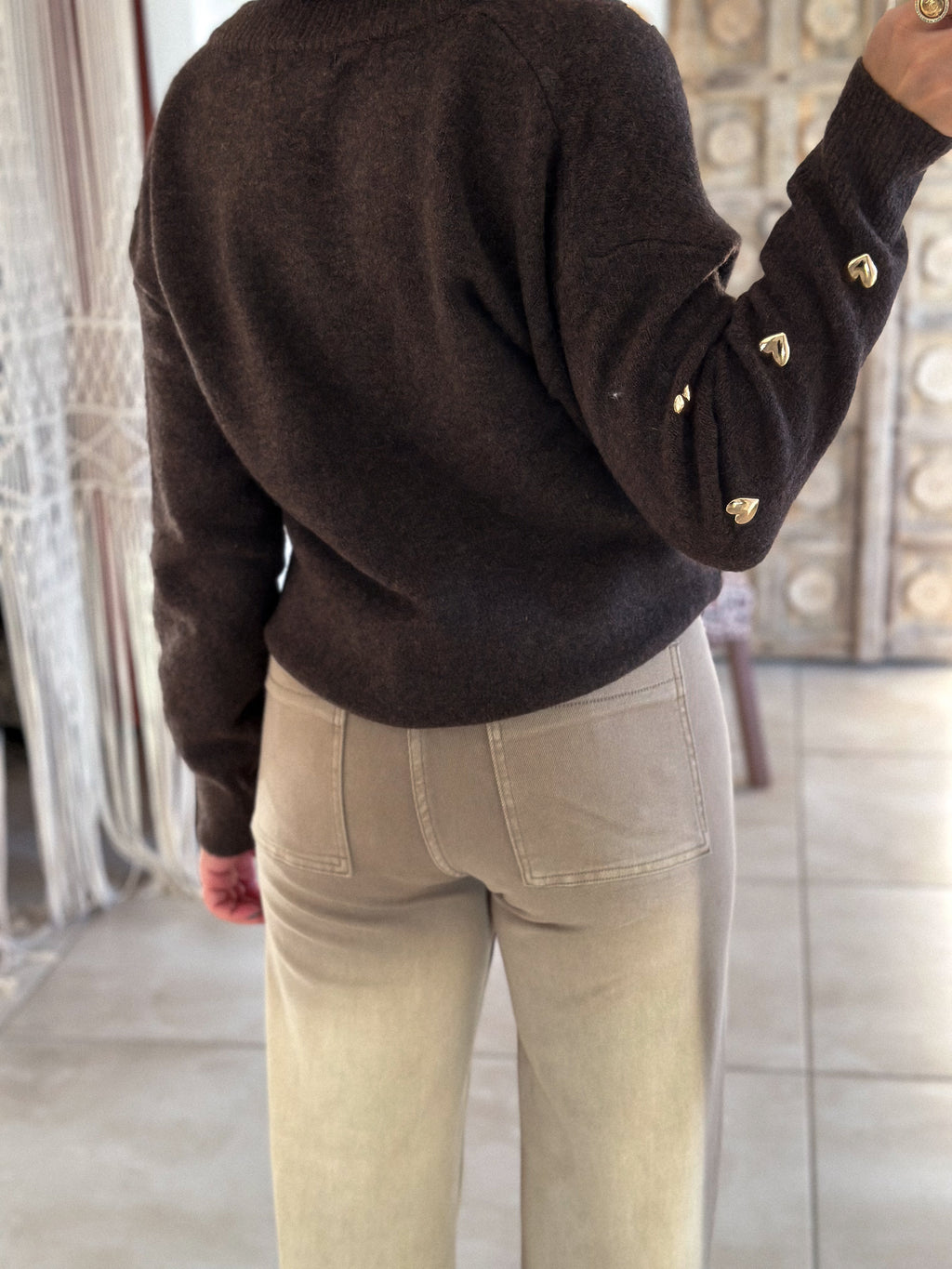 Gilet Odelia - Marron à cœurs dorés