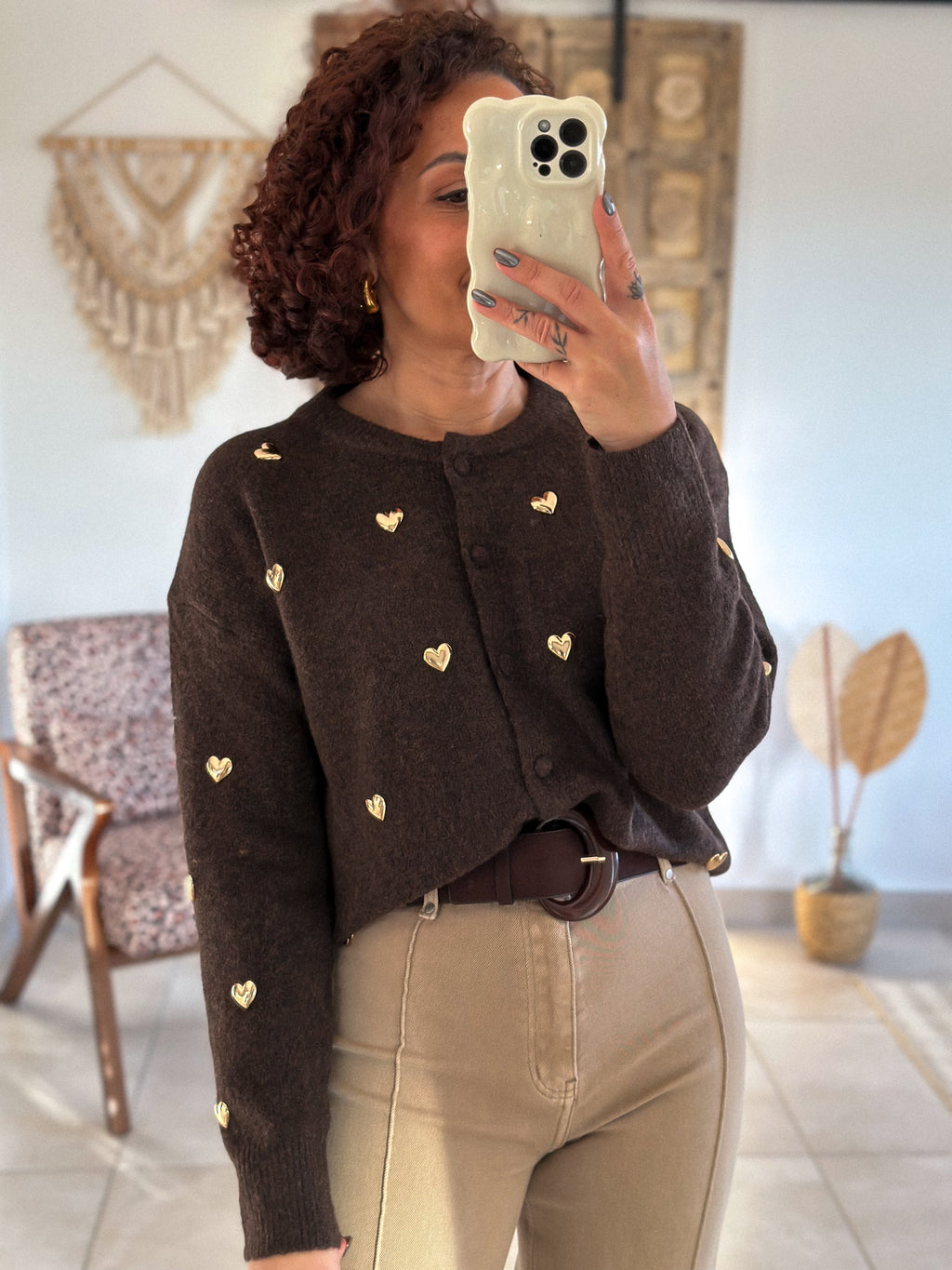 Gilet Odelia - Marron à cœurs dorés