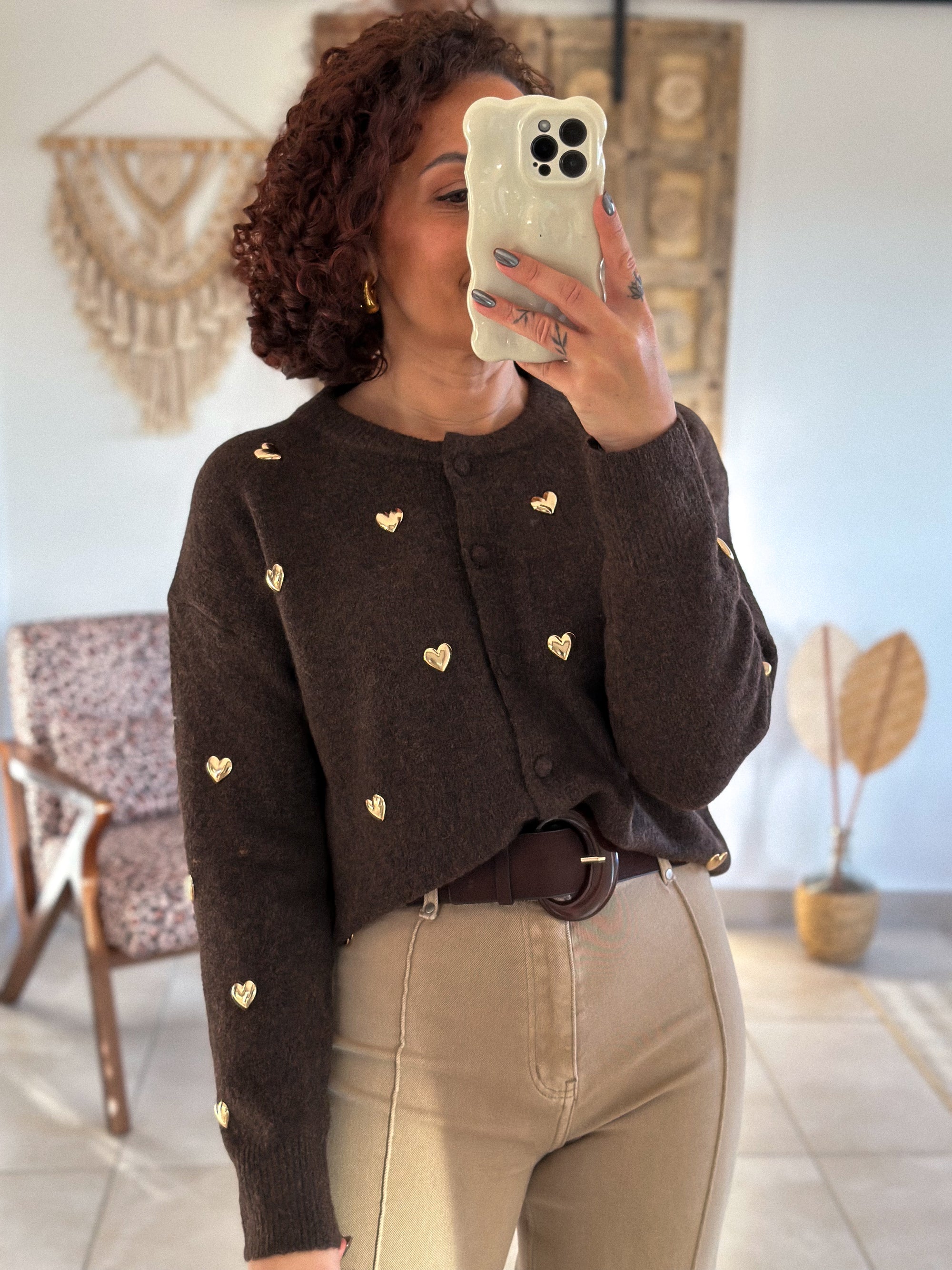 Gilet Odelia - Marron à cœurs dorés