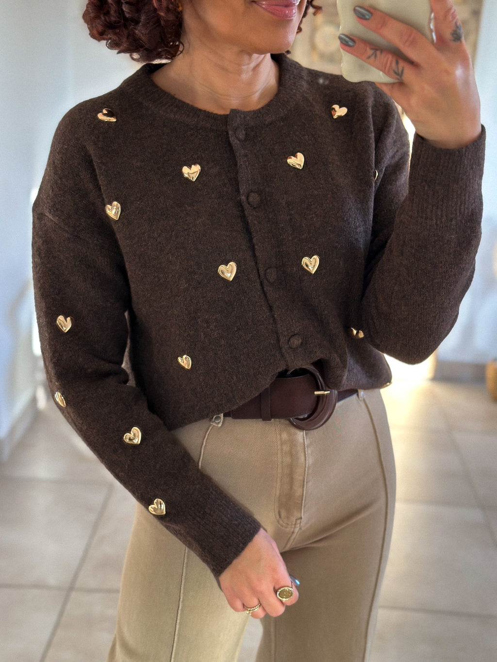 Gilet Odelia - Marron à cœurs dorés