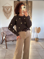 Gilet Odelia - Marron à cœurs dorés