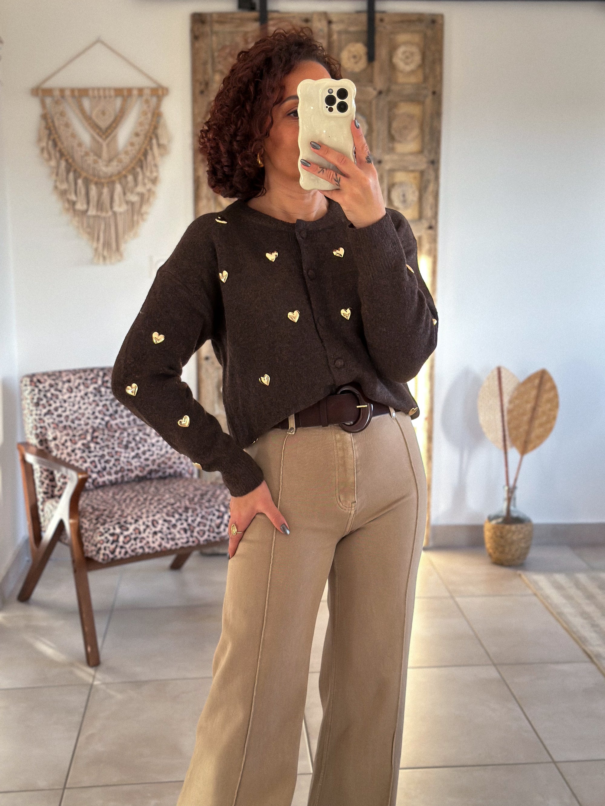 Gilet Odelia - Marron à cœurs dorés