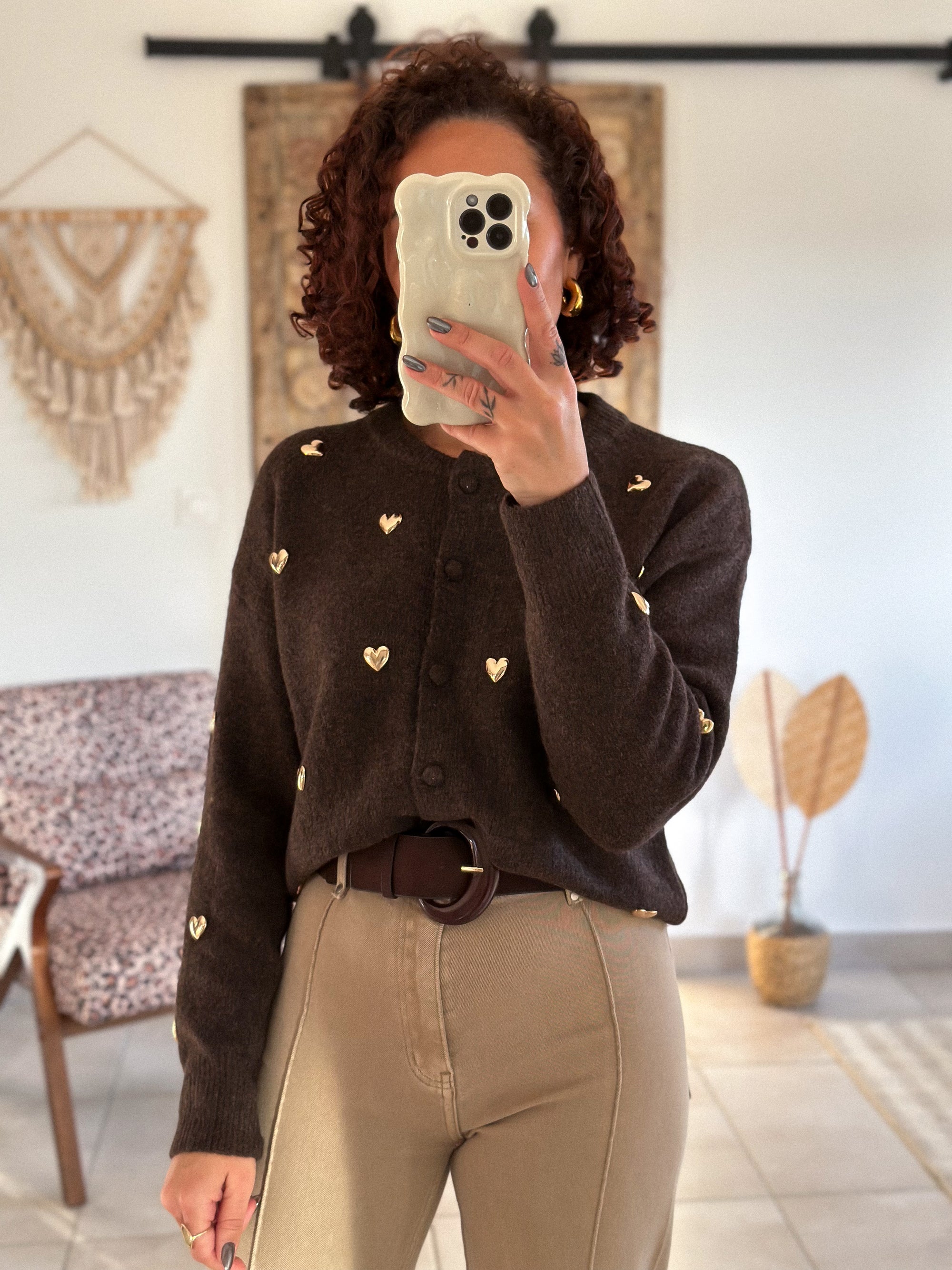 Gilet Odelia - Marron à cœurs dorés