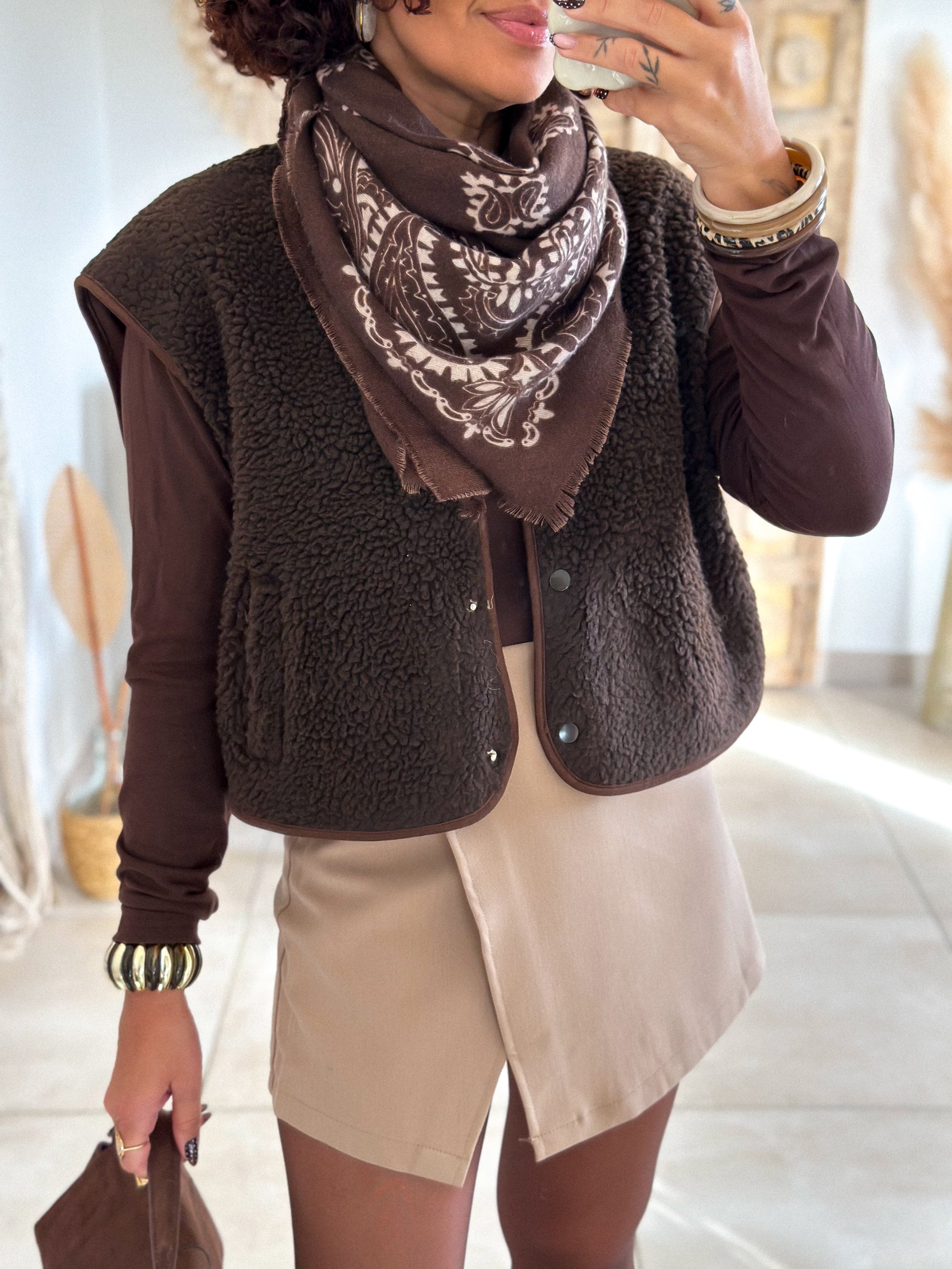 Gilet sans manches Anouk - Moumoute marron