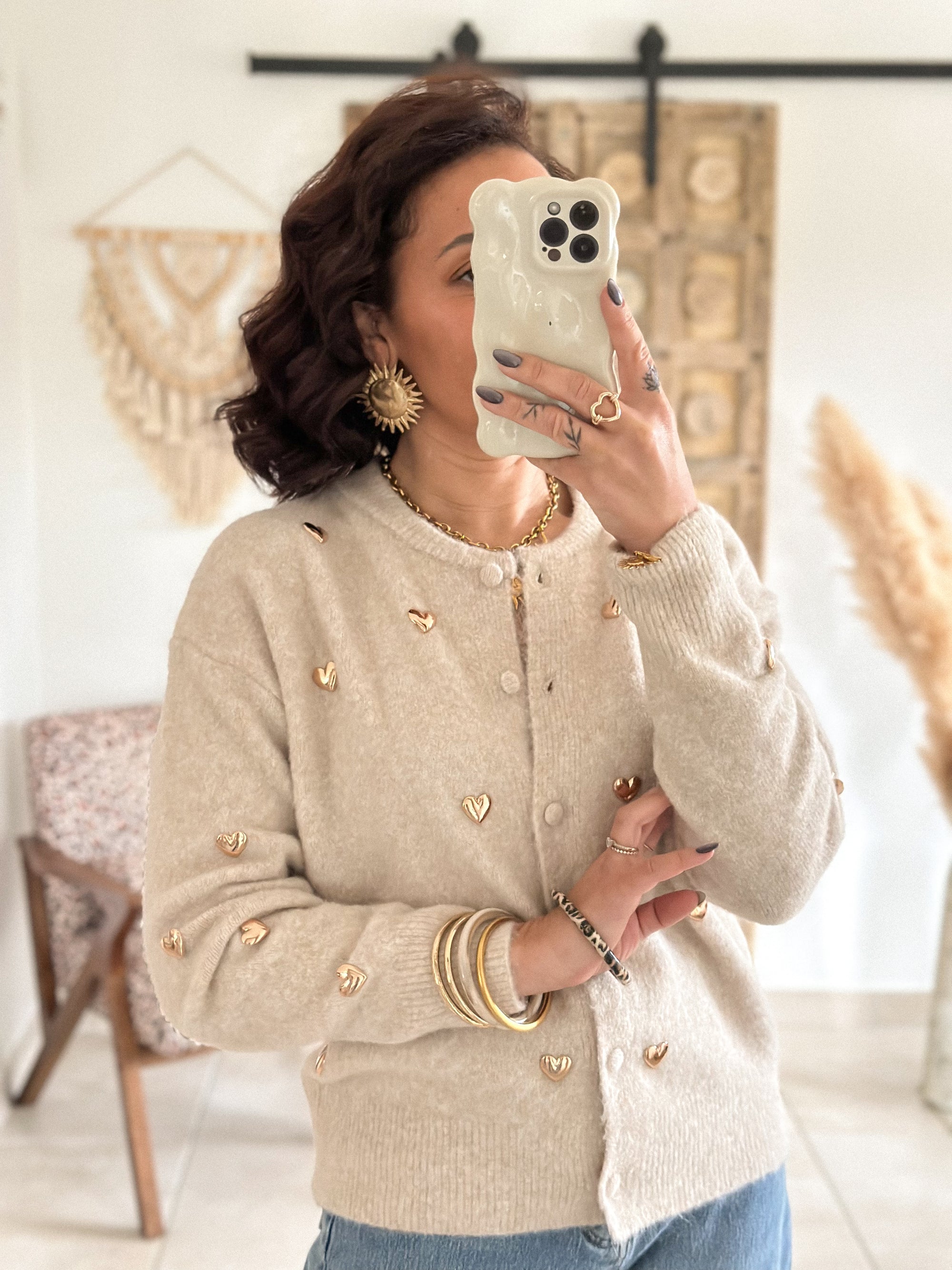 Gilet Odélia - Beige à coeurs