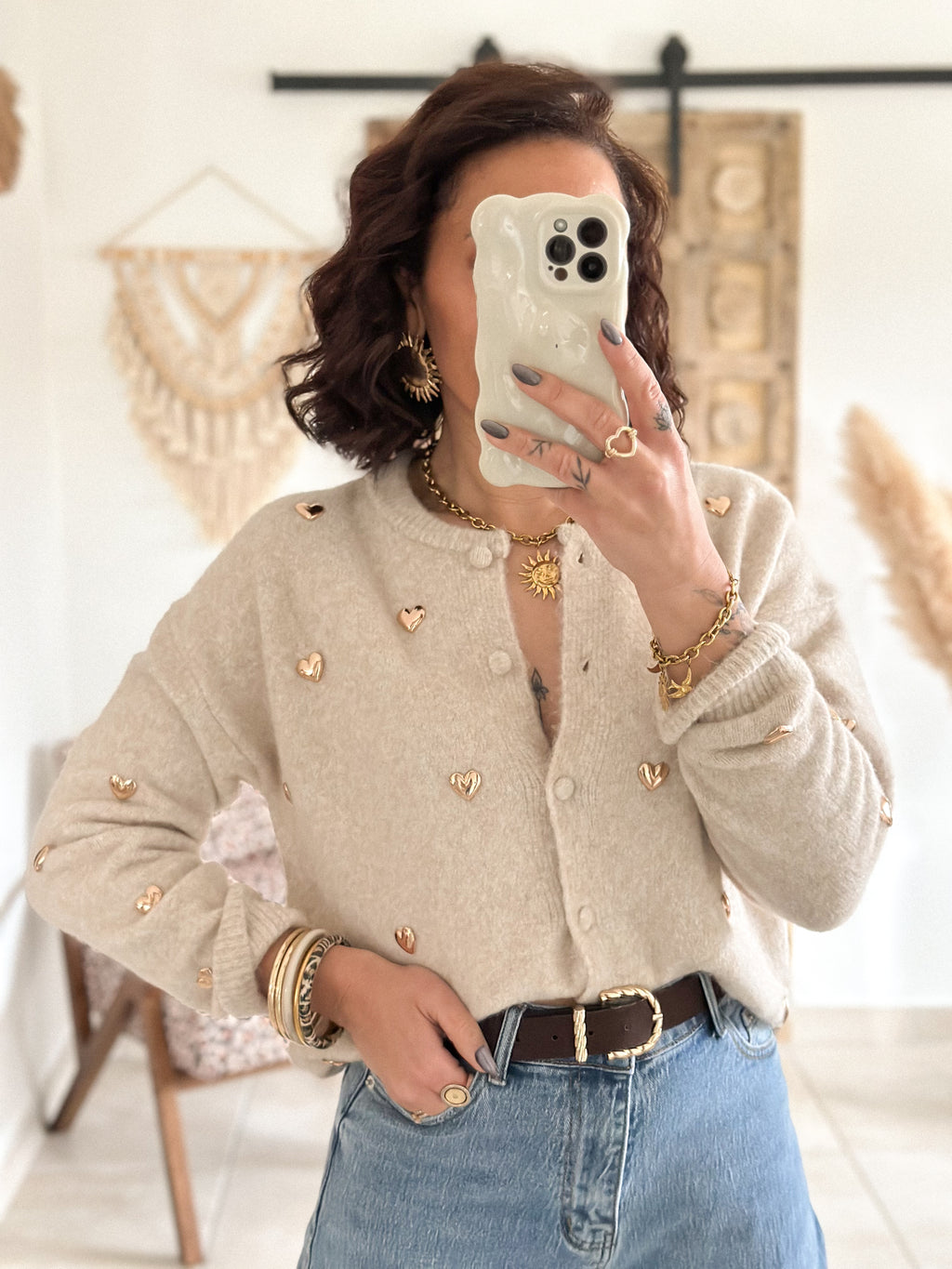 Gilet Odélia - Beige à coeurs