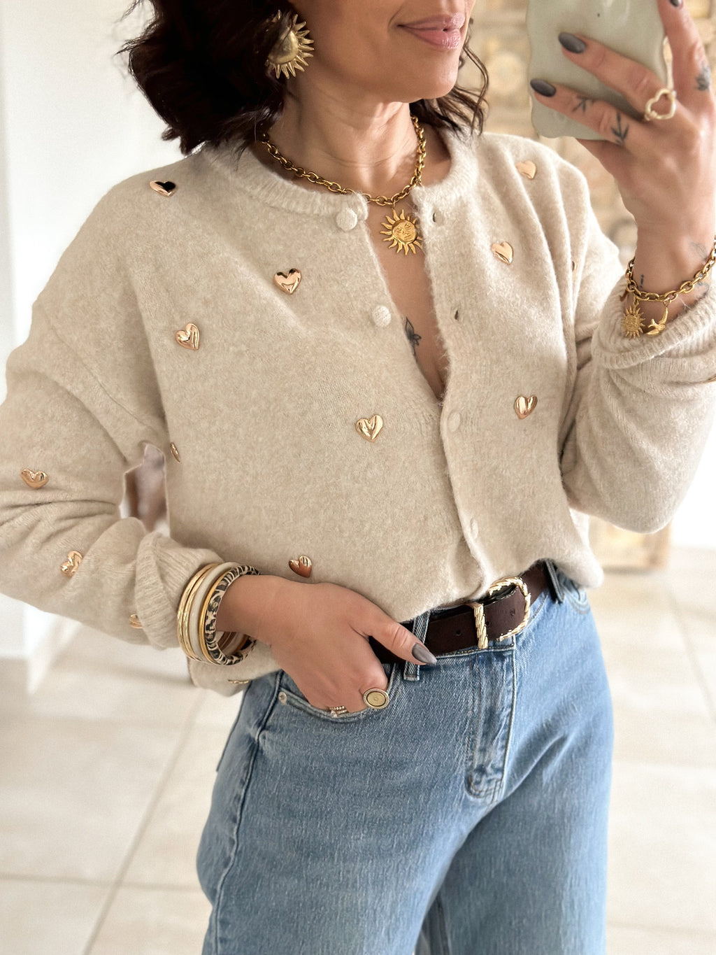 Gilet Odélia - Beige à coeurs