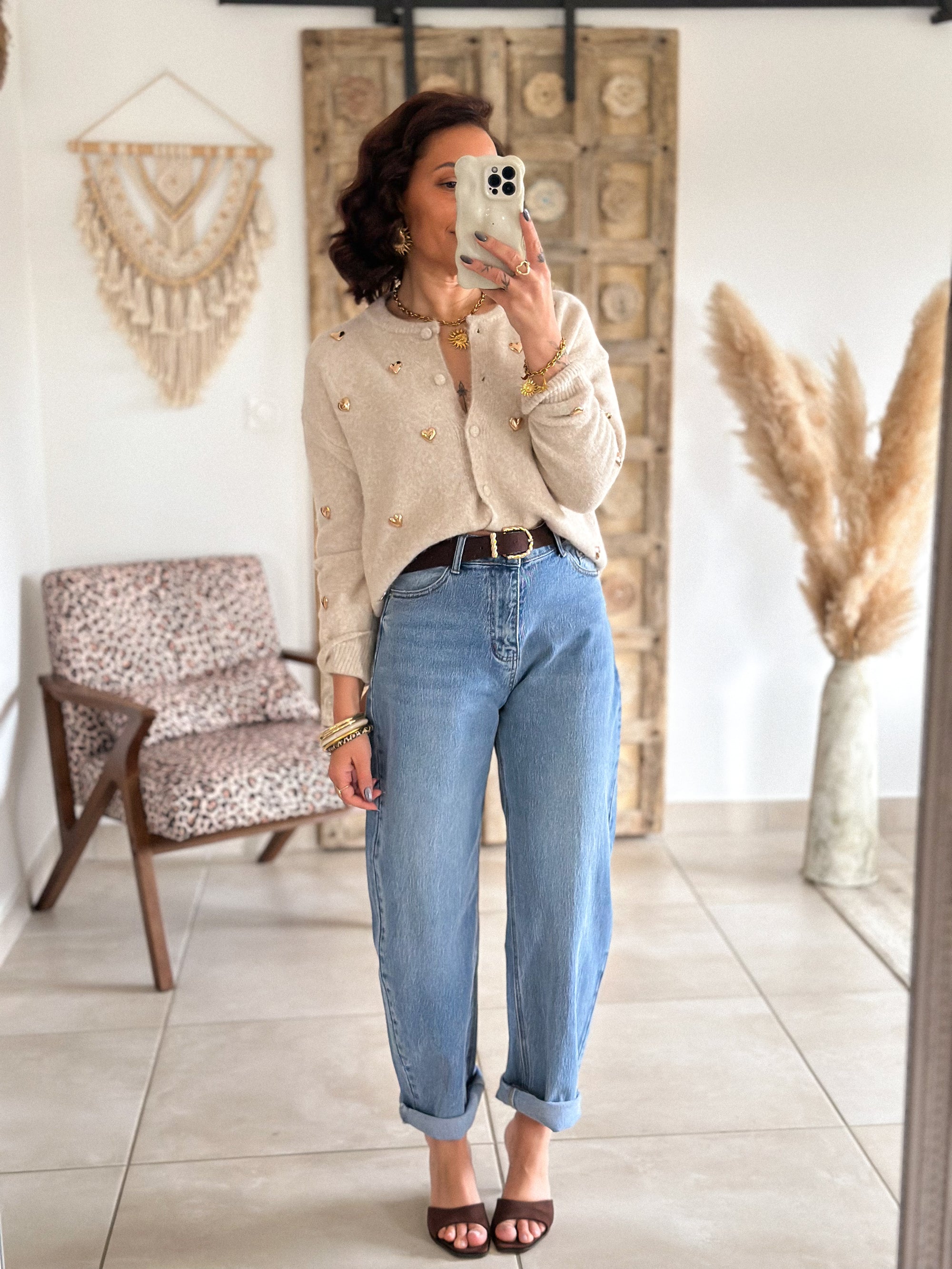 Gilet Odélia - Beige à coeurs