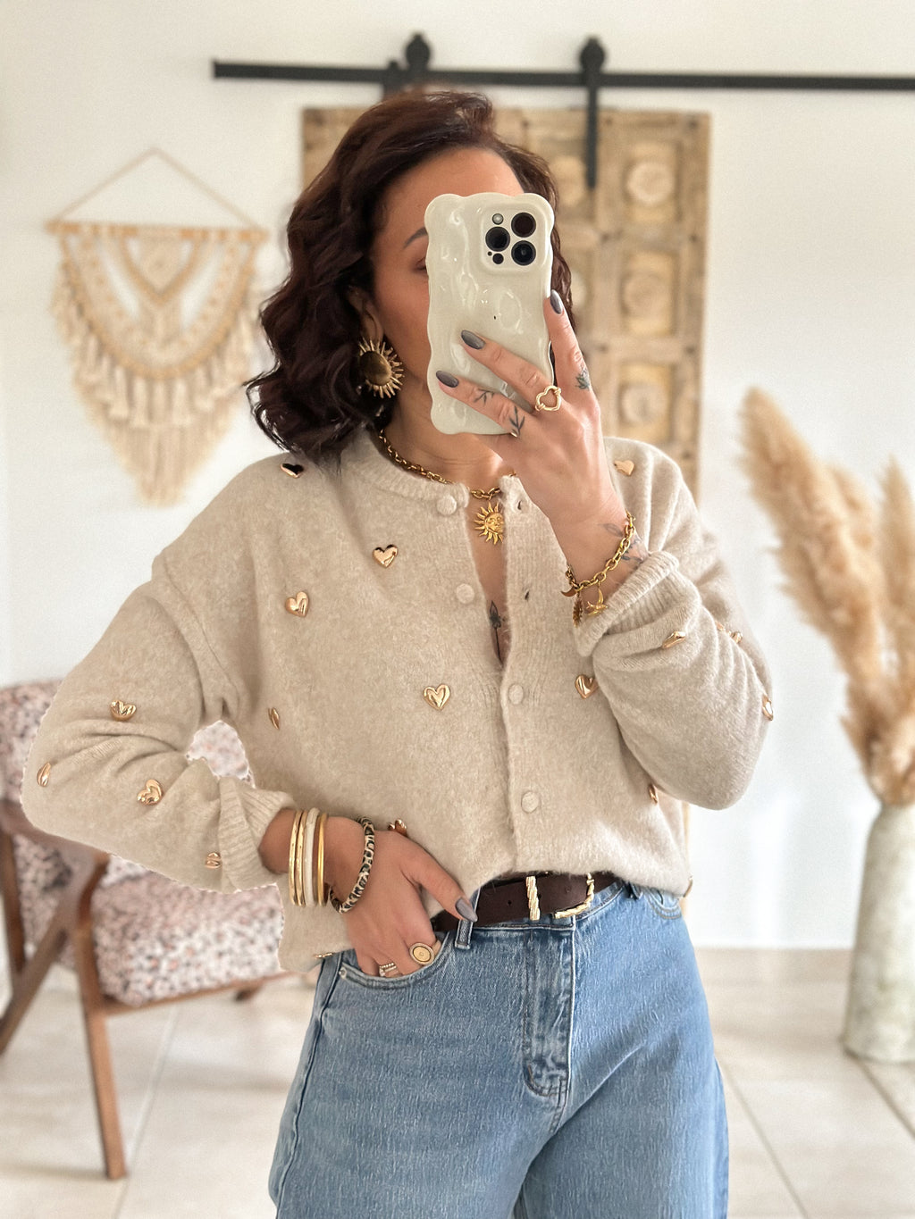 Gilet Odélia - Beige à coeurs