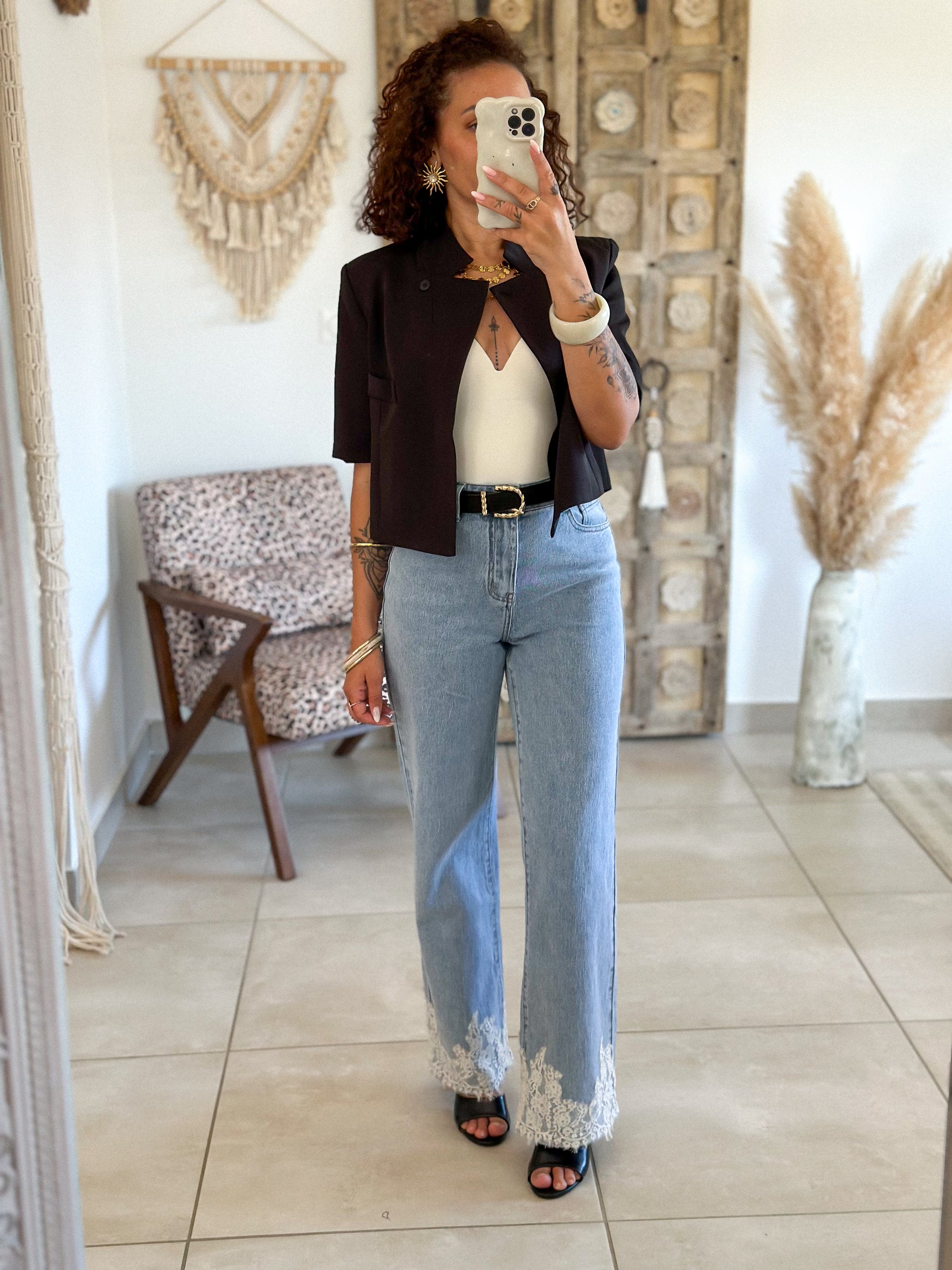 Jean Jim - Wide leg bleu dentelle