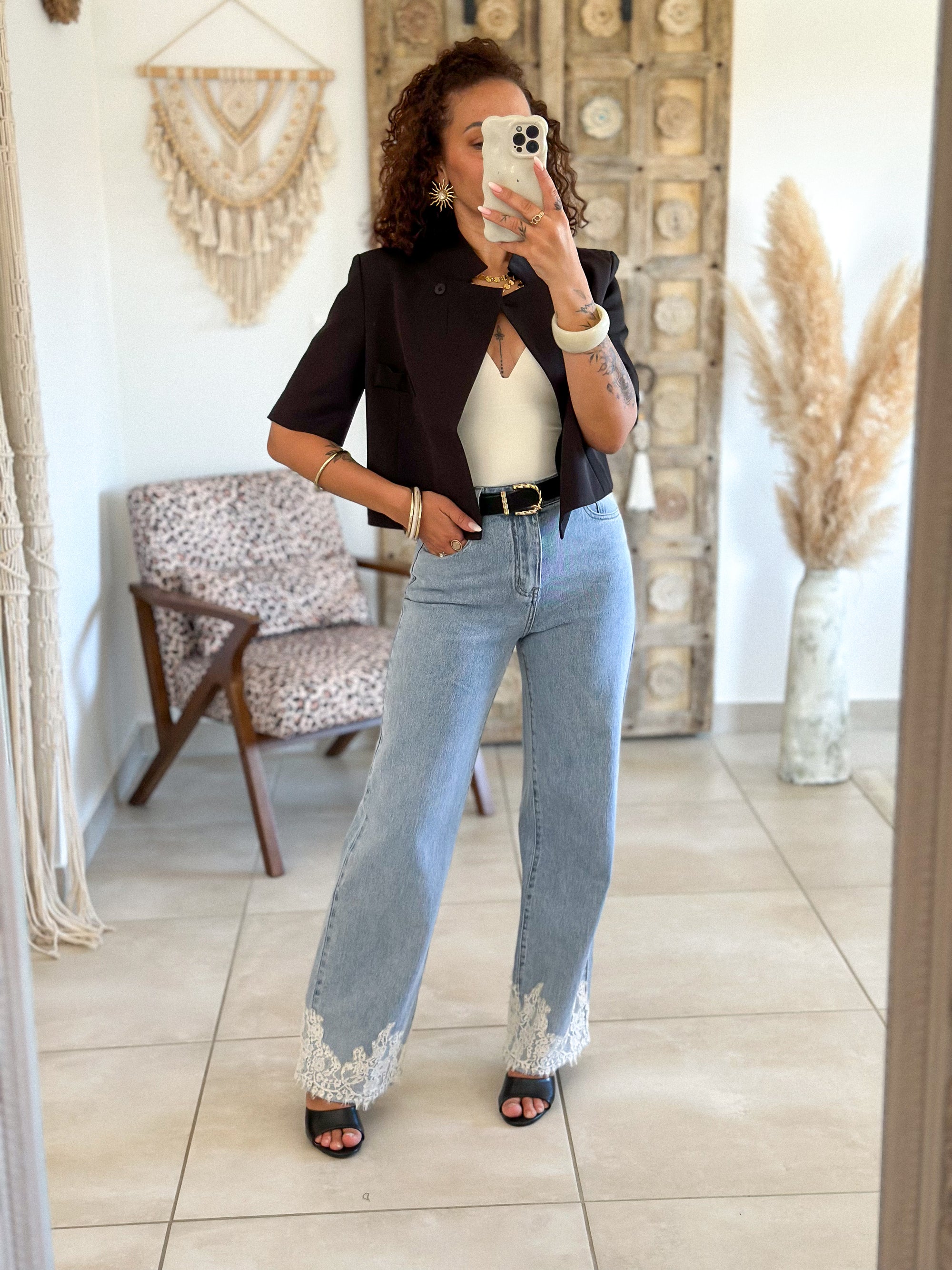 Jean Jim - Wide leg bleu dentelle