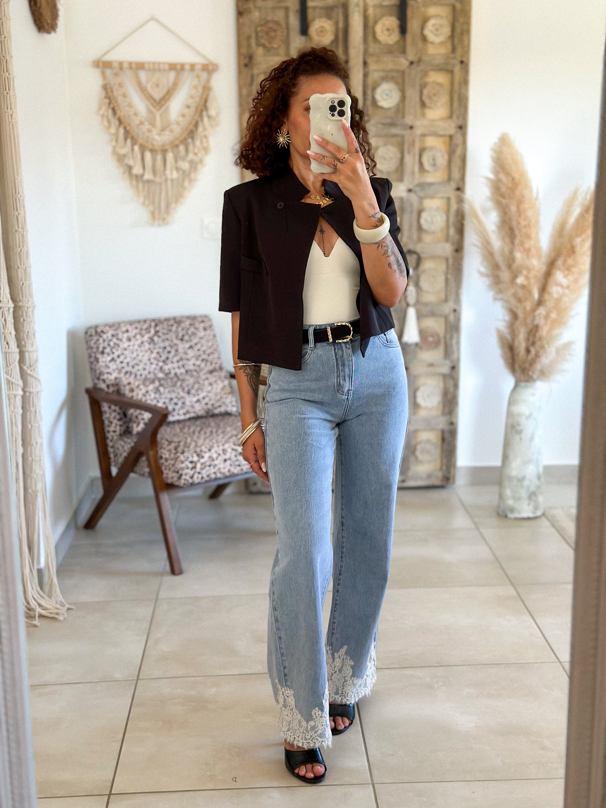 Jean Jim - Wide leg bleu dentelle