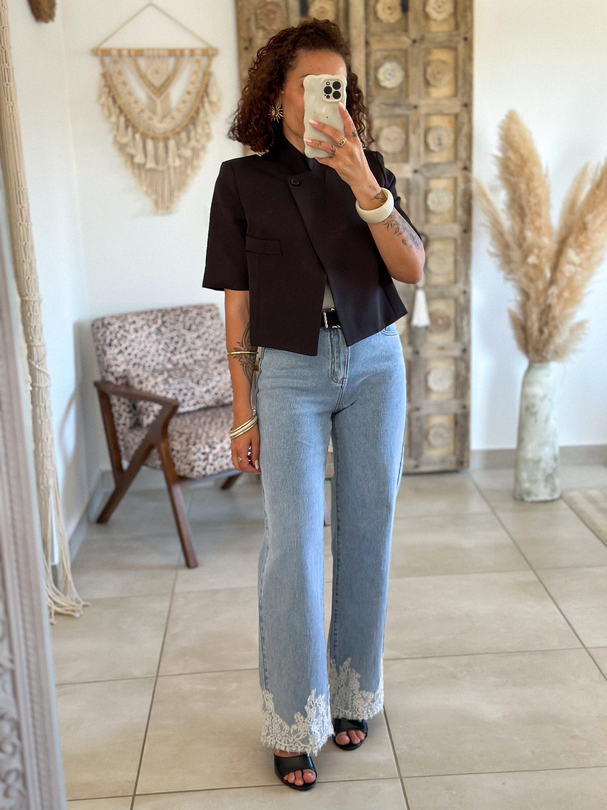 Jean Jim - Wide leg bleu dentelle