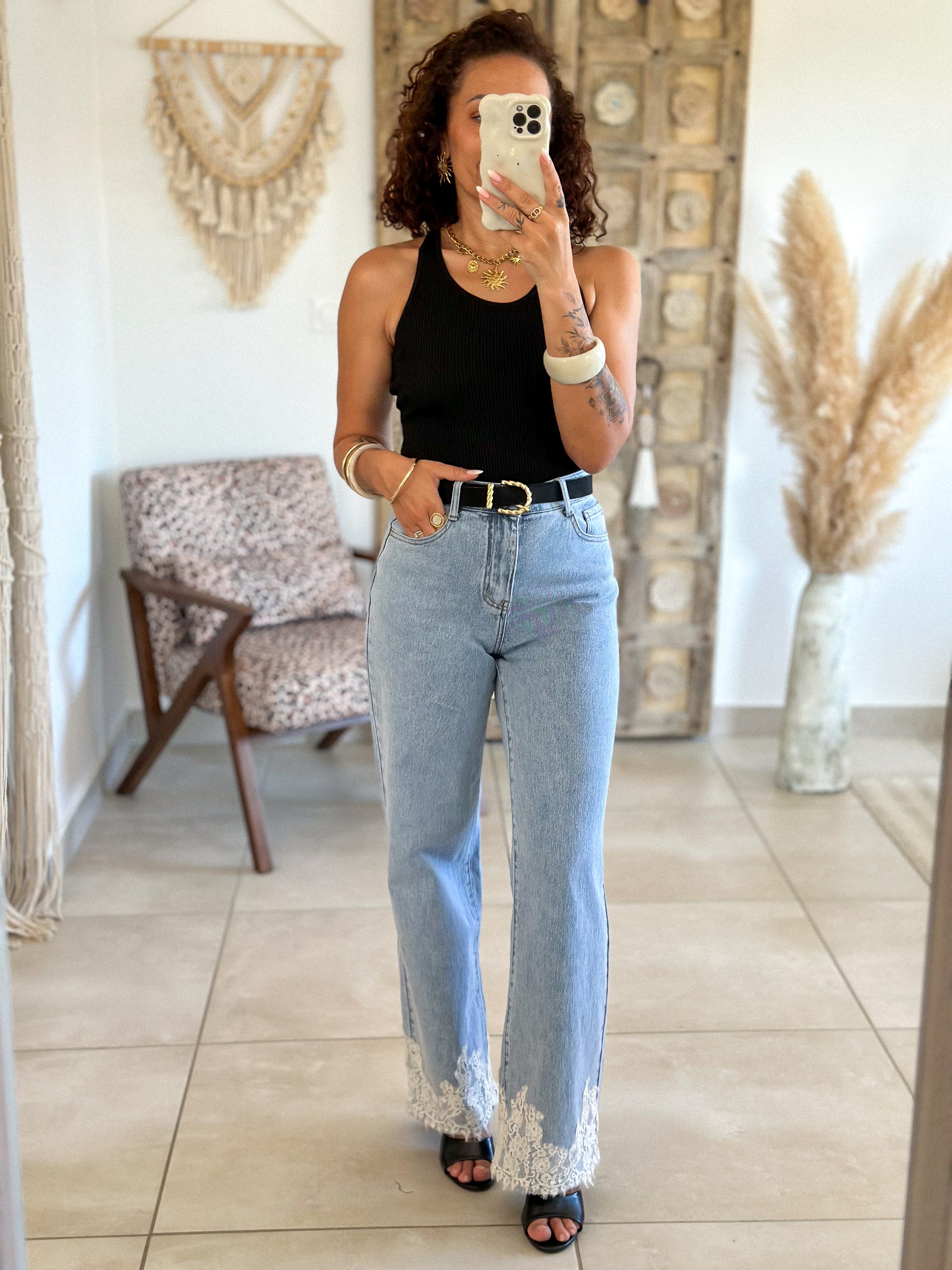 Jean Jim - Wide leg bleu dentelle