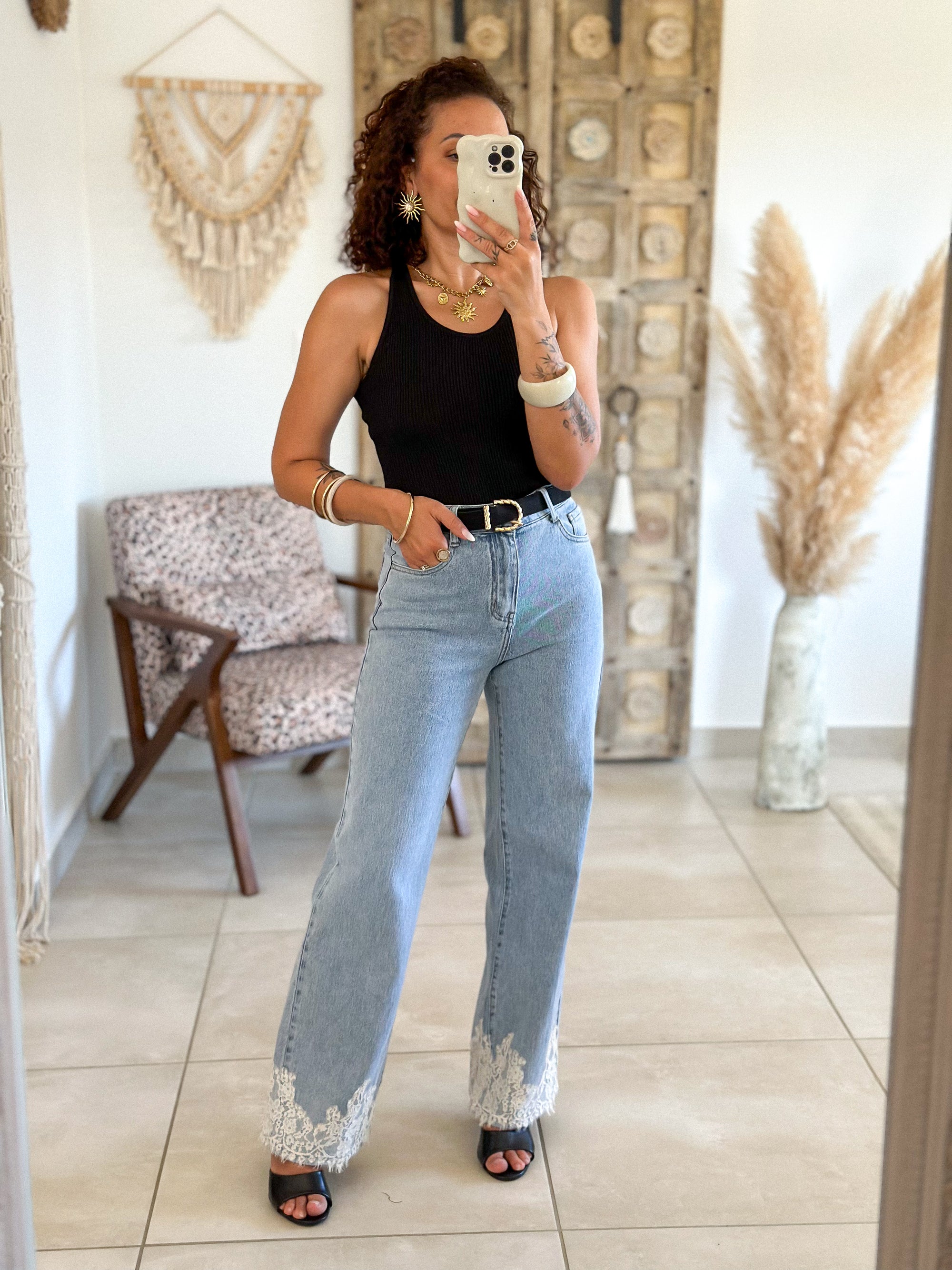 Jean Jim - Wide leg bleu dentelle