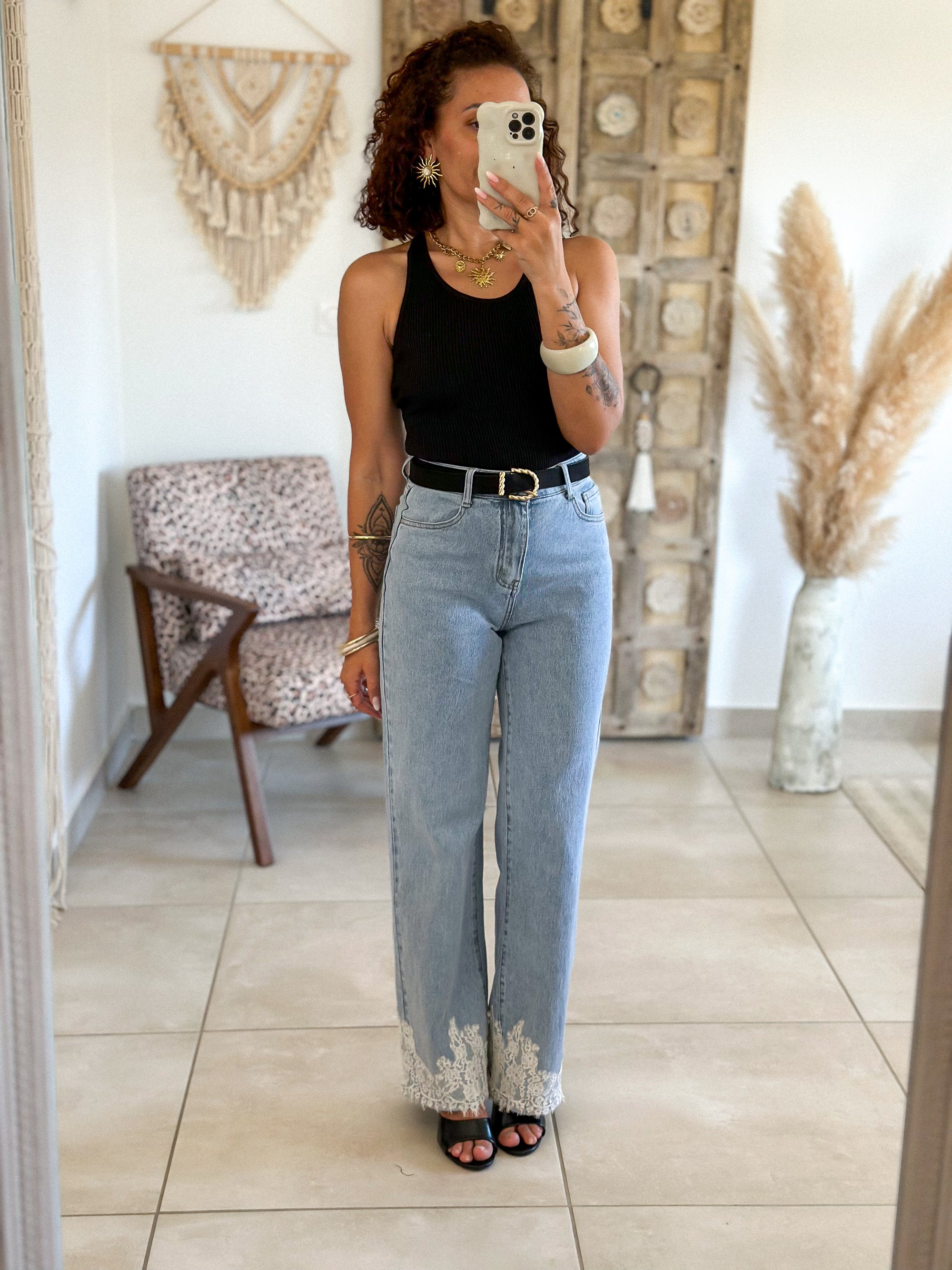 Jean Jim - Wide leg bleu dentelle