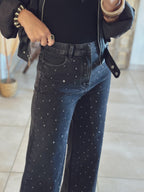 Jean Naomie – Wide leg Noir à Strass