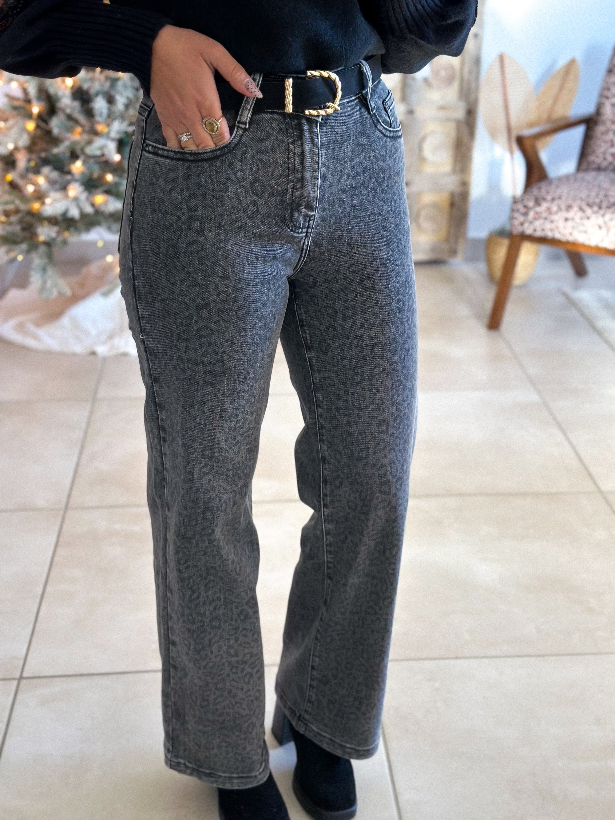 Jean Saphia - Wide Leg Léopard Gris