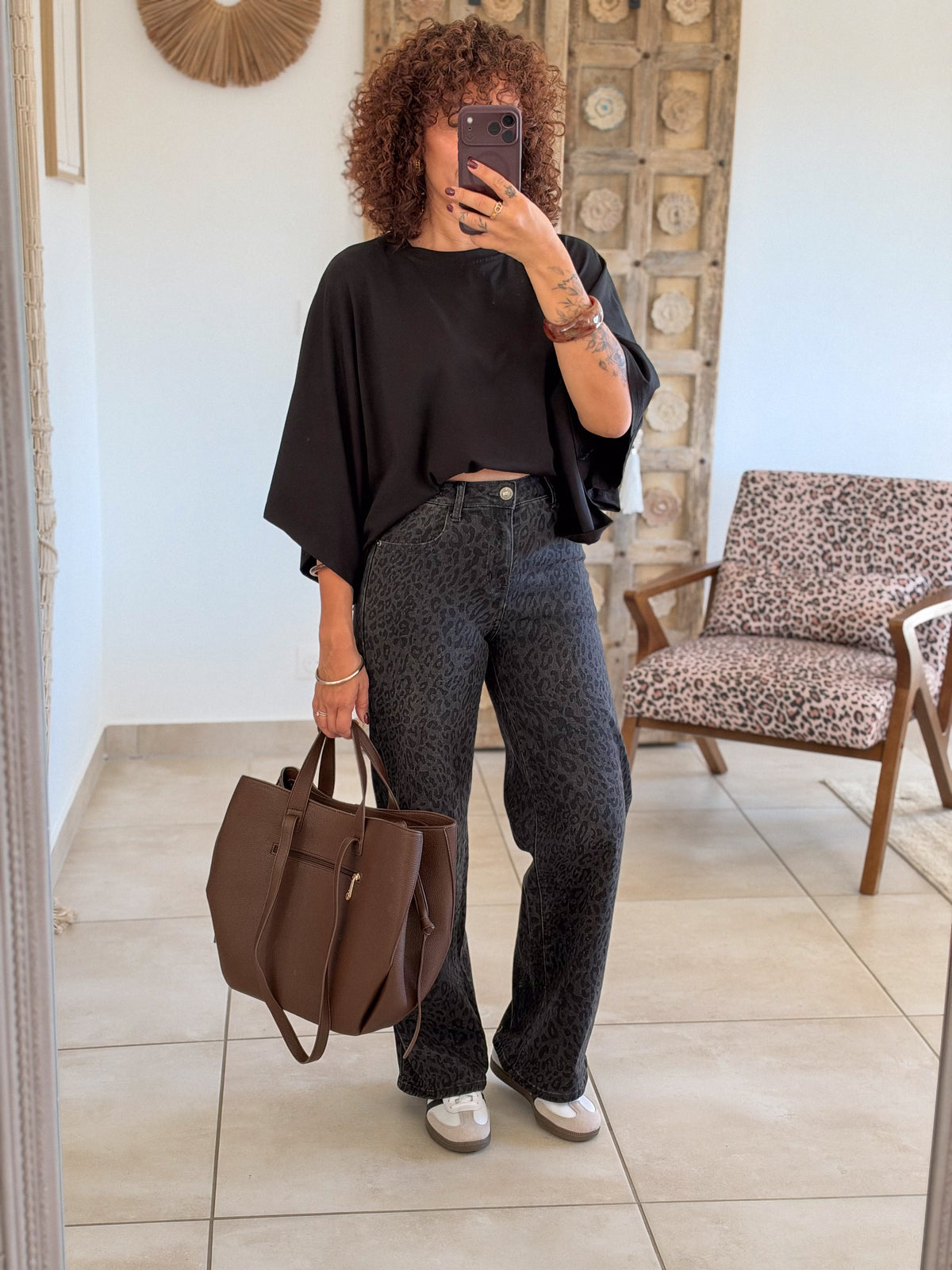 Jean Suham – Wide leg gris leopard