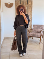 Jean Suham – Wide leg gris leopard