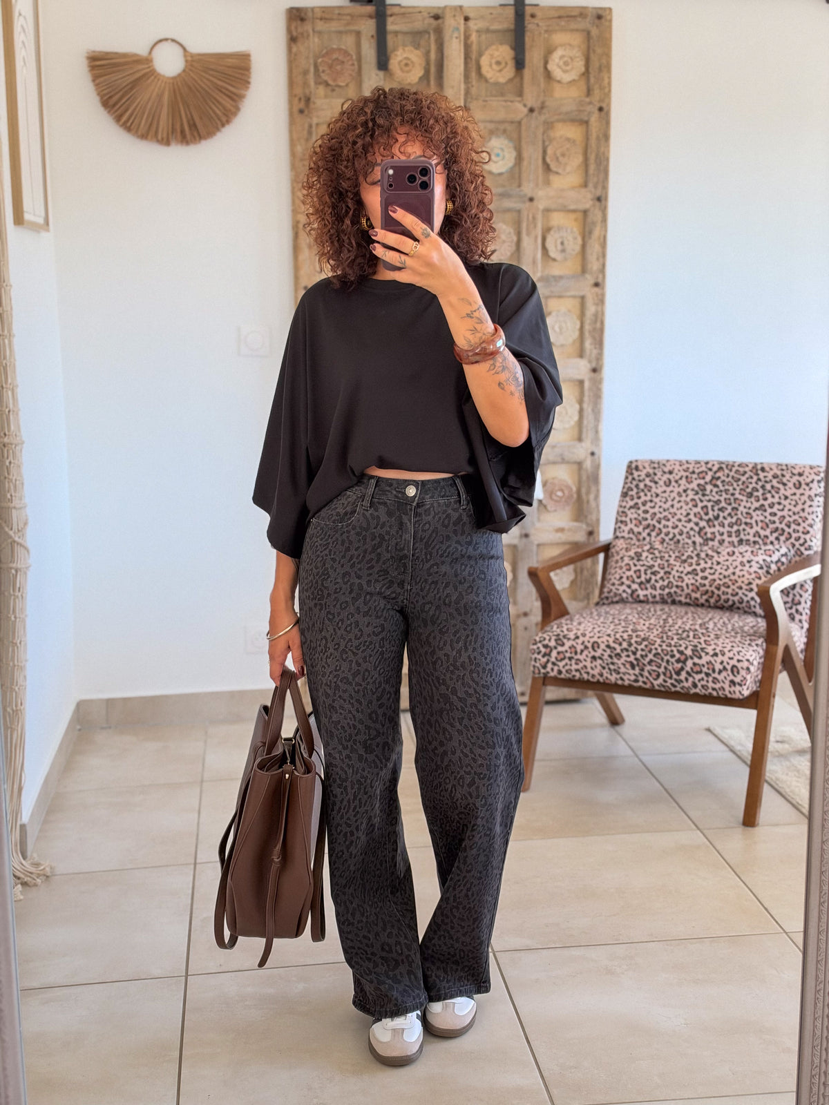Jean Suham – Wide leg gris leopard