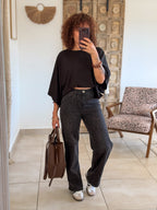 Jean Suham – Wide leg gris leopard
