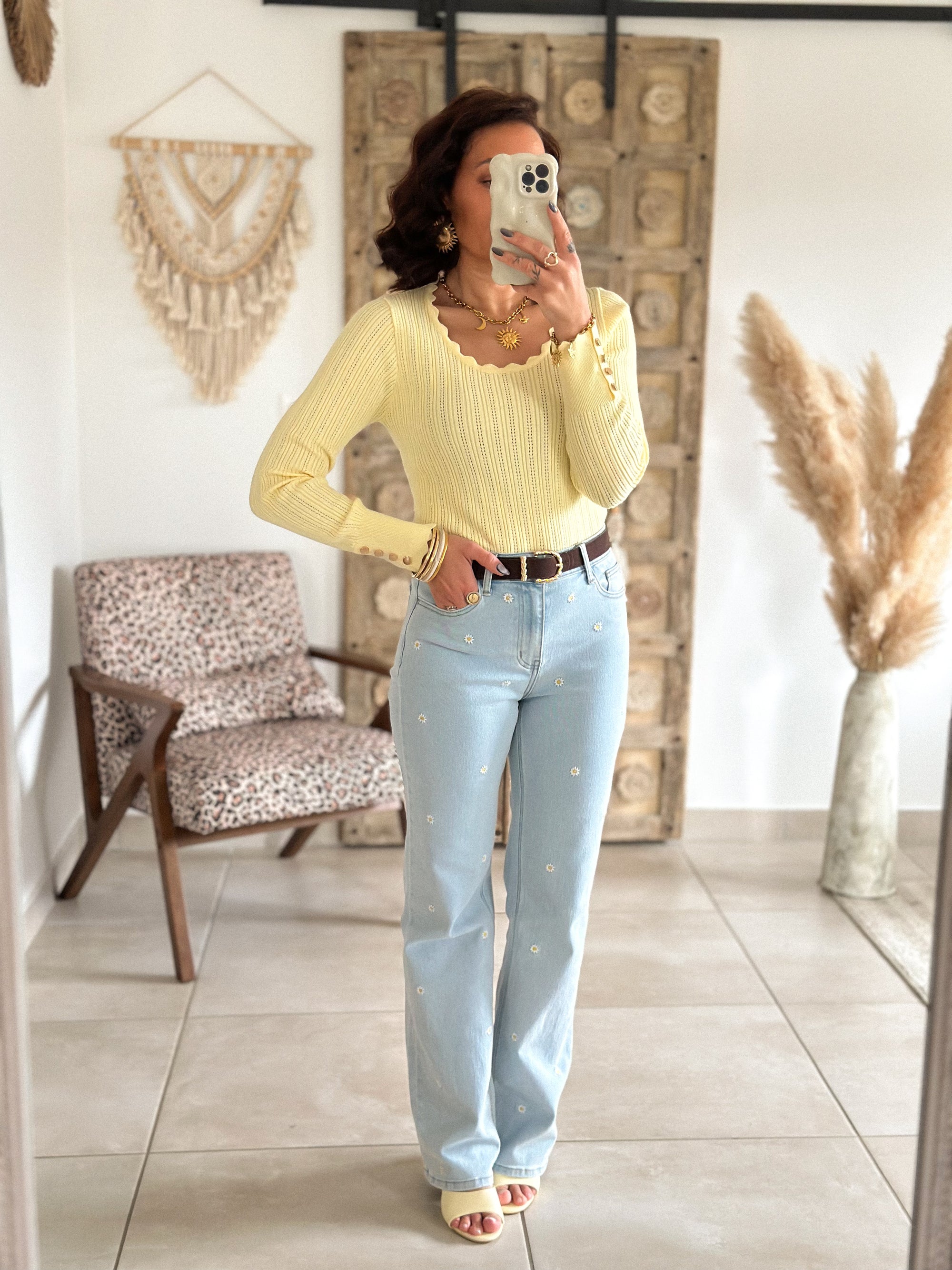 Jean Marguerite - Droit bleu clair brodé