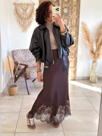 Jupe Meyline - Satin et dentelle marron