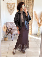 Jupe Meyline - Satin et dentelle marron