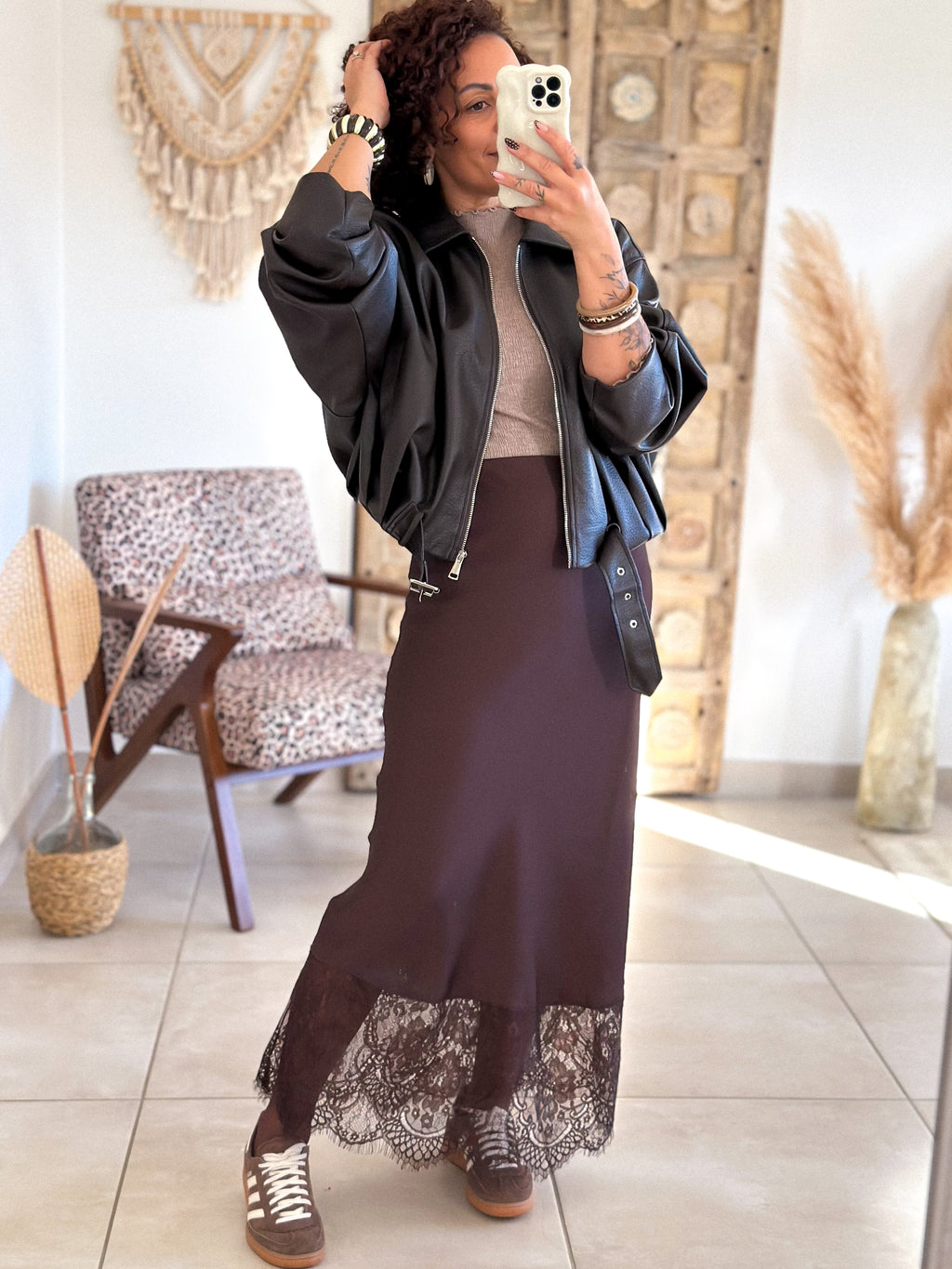 Jupe Meyline - Satin et dentelle marron