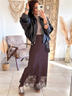 Jupe Meyline - Satin et dentelle marron