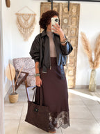 Jupe Meyline - Satin et dentelle marron