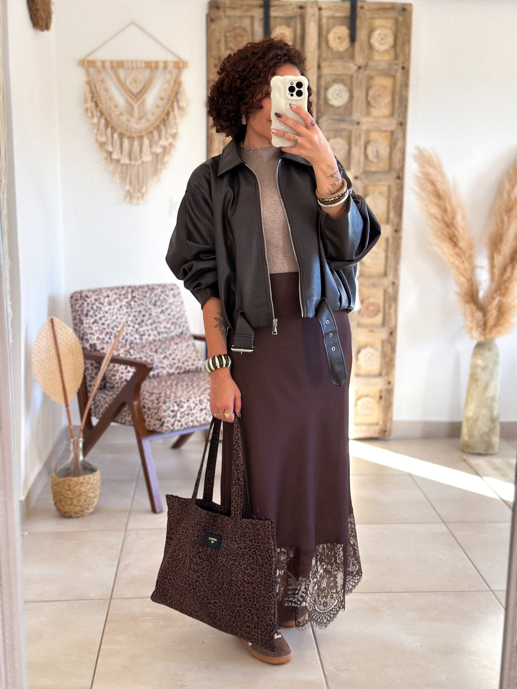 Jupe Meyline - Satin et dentelle marron