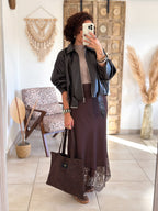 Jupe Meyline - Satin et dentelle marron