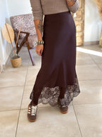 Jupe Meyline - Satin et dentelle marron