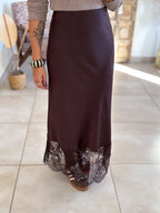 Jupe Meyline - Satin et dentelle marron