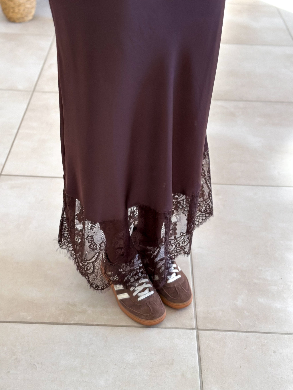 Jupe Meyline - Satin et dentelle marron