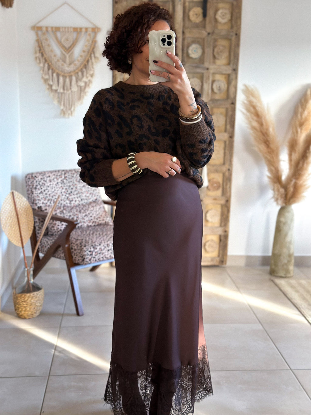 Jupe Meyline - Satin et dentelle marron