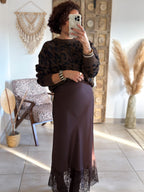 Jupe Meyline - Satin et dentelle marron