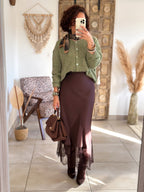 Jupe Meyline - Satin et dentelle marron