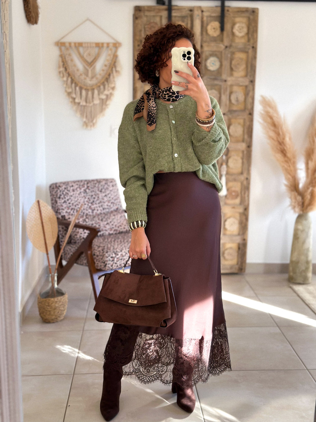 Jupe Meyline - Satin et dentelle marron