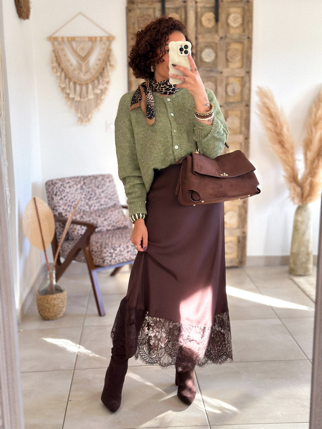 Jupe Meyline - Satin et dentelle marron