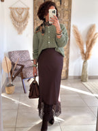 Jupe Meyline - Satin et dentelle marron