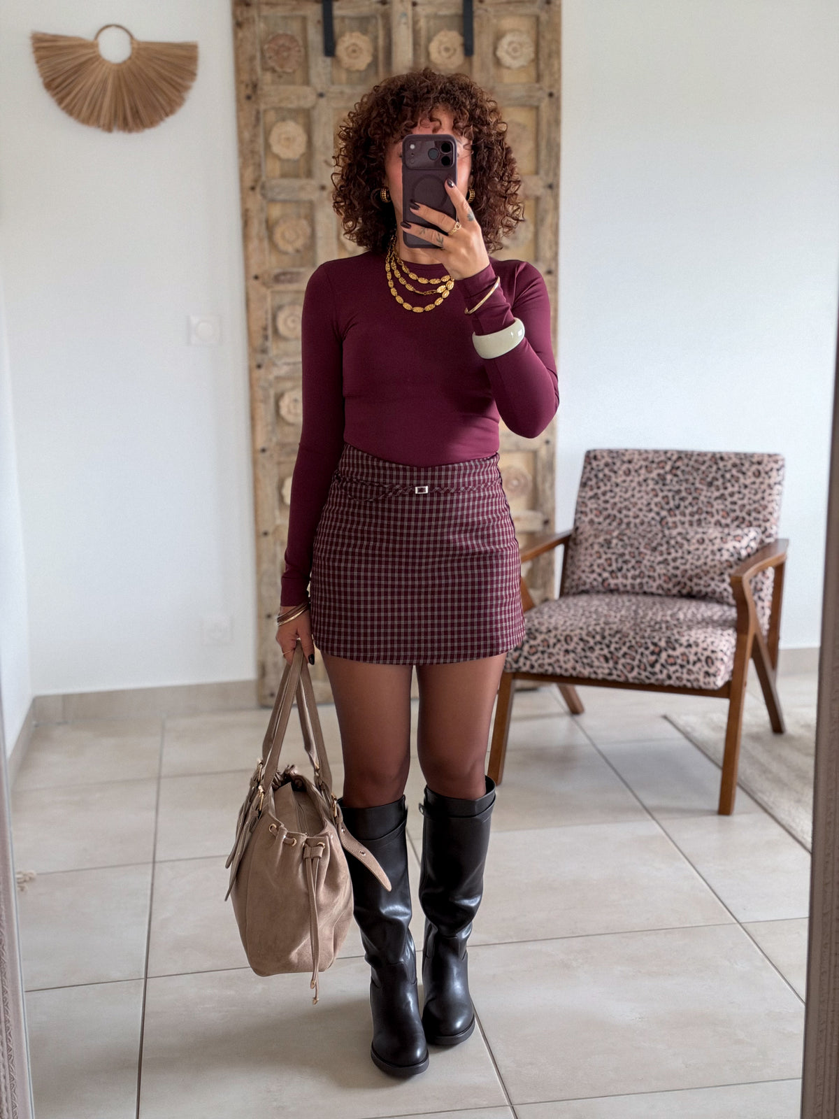 Jupe-short Honorine - Carreaux bordeaux